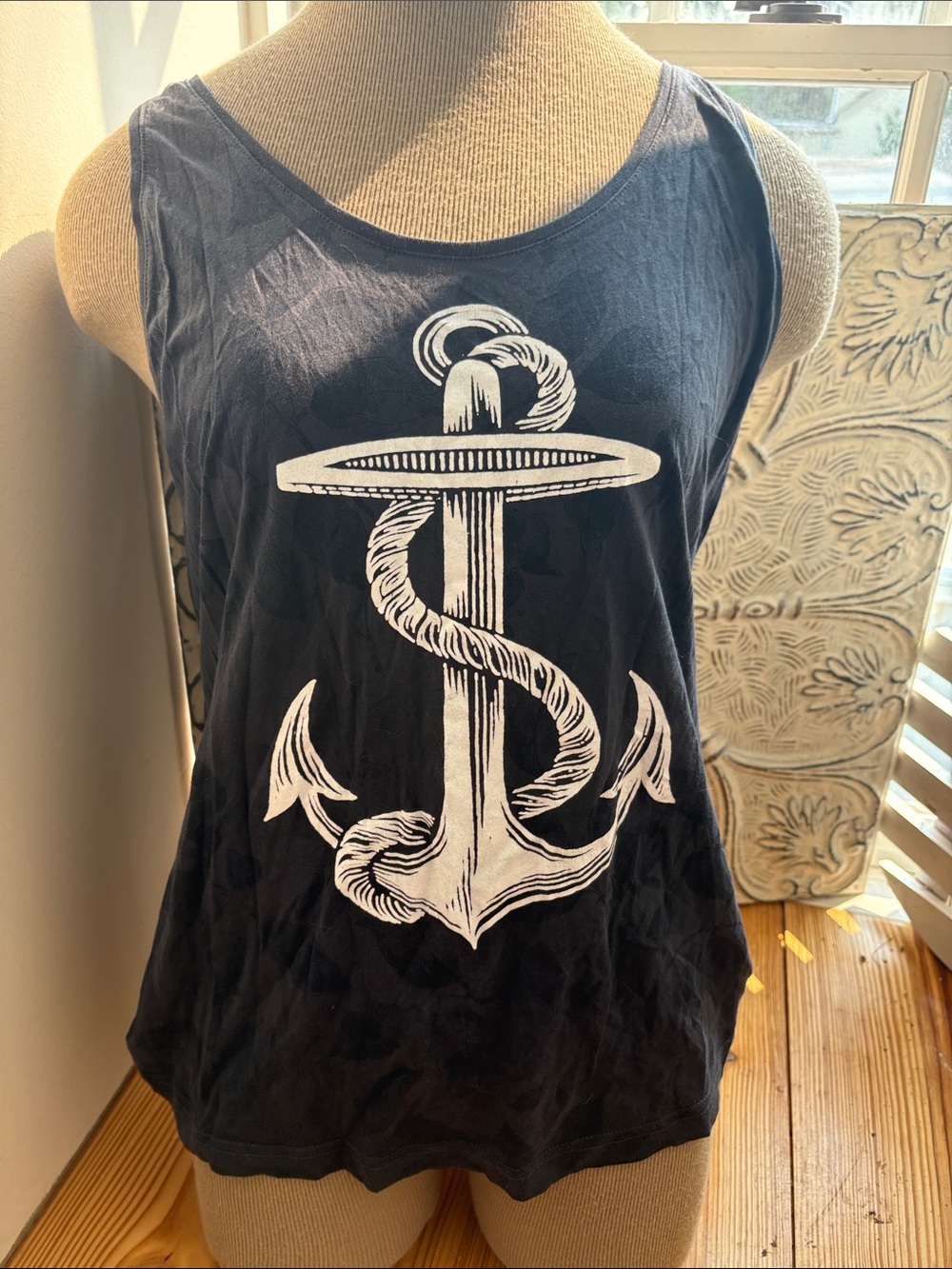 Women’s Blue Anchor Graphic Tank Top